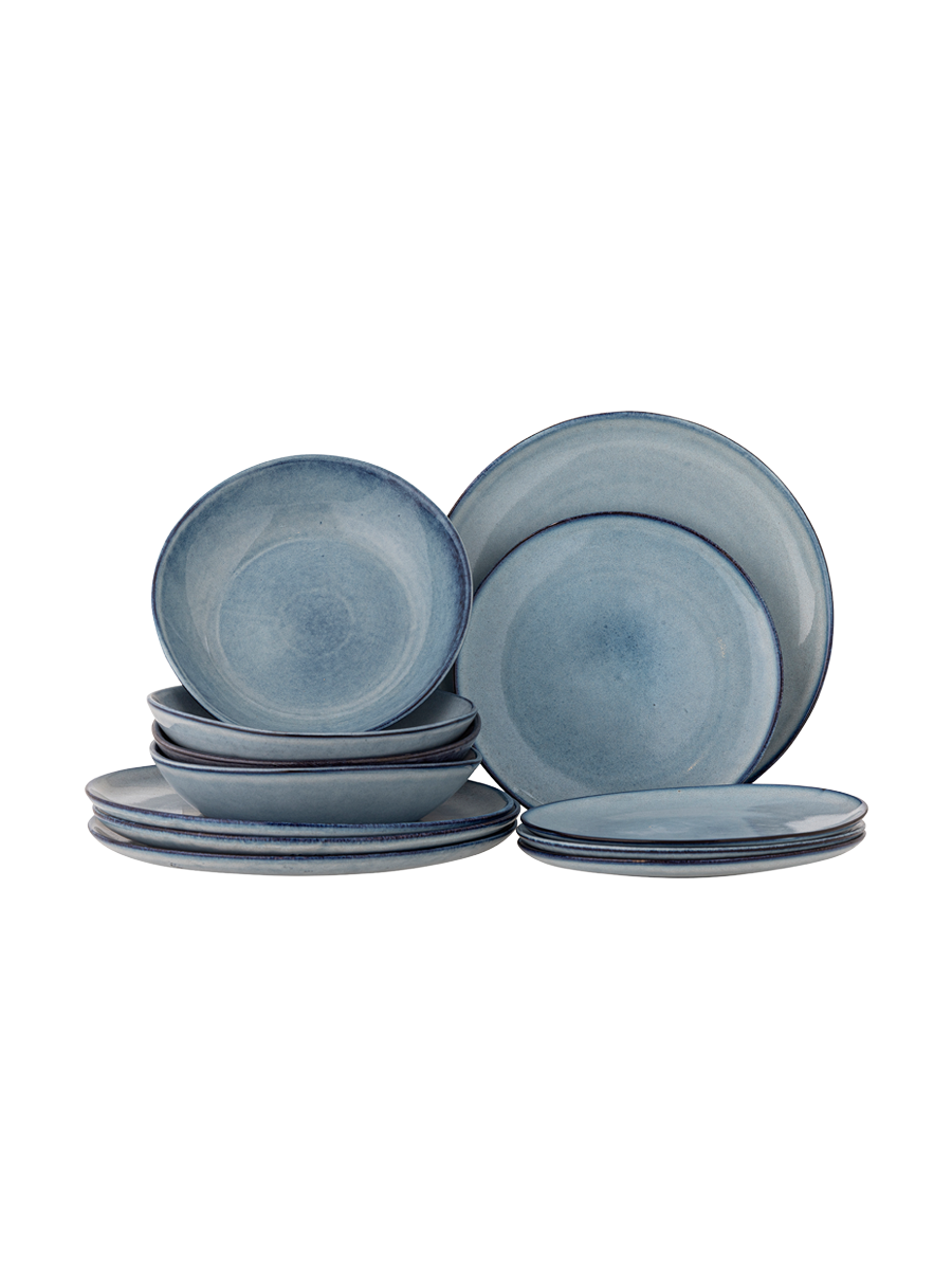 
Handmade Dinnerware Set "Sandrine," 12-piece - Blue