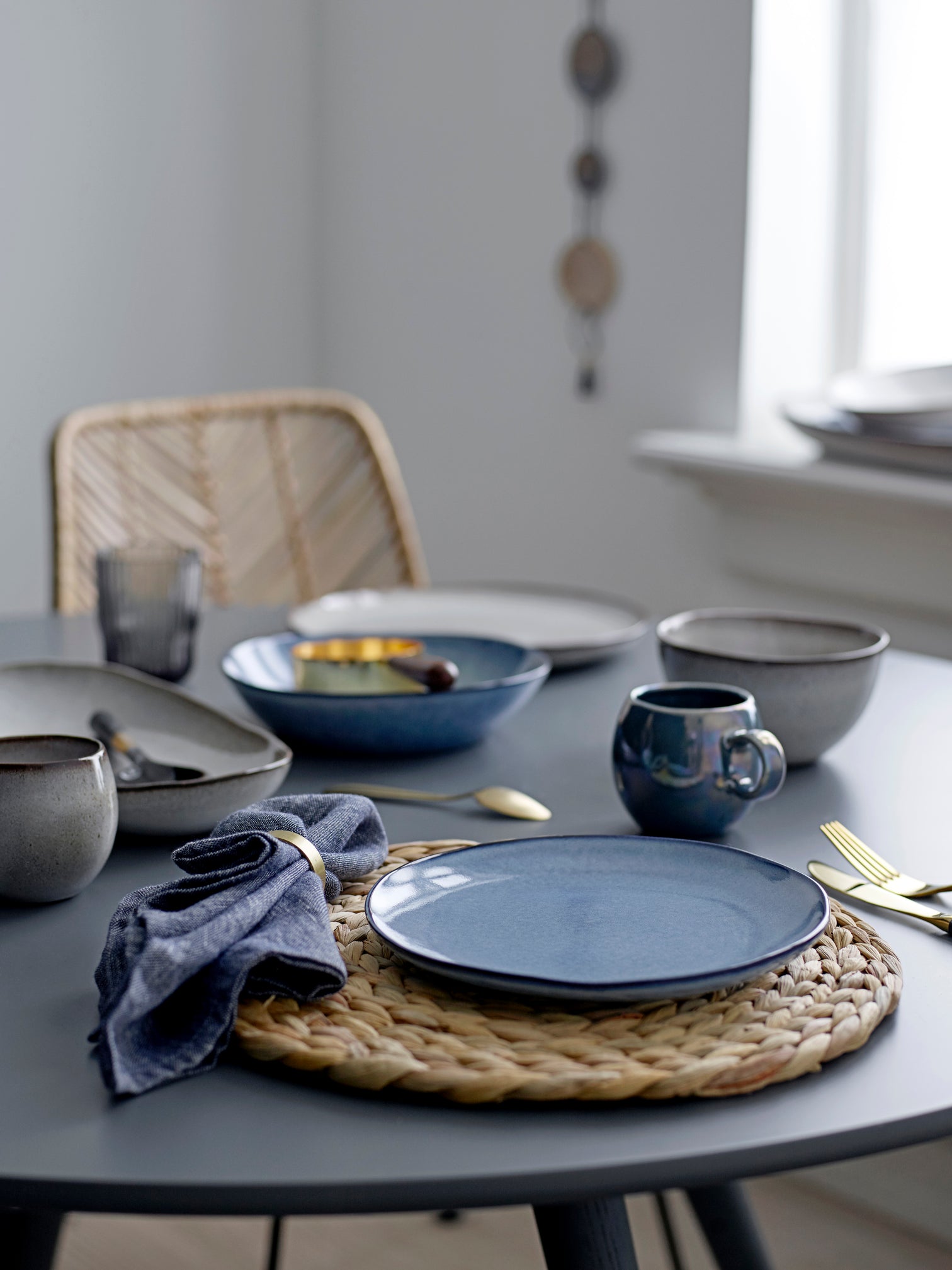 
Handmade Dinnerware Set "Sandrine," 12-piece - Blue
