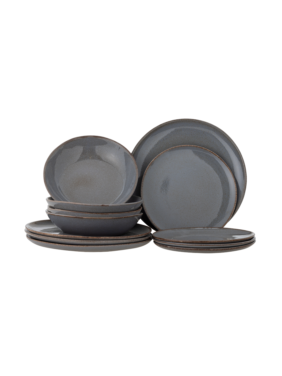 
Handmade Dinnerware Set "Sandrine," 12-piece - Grey