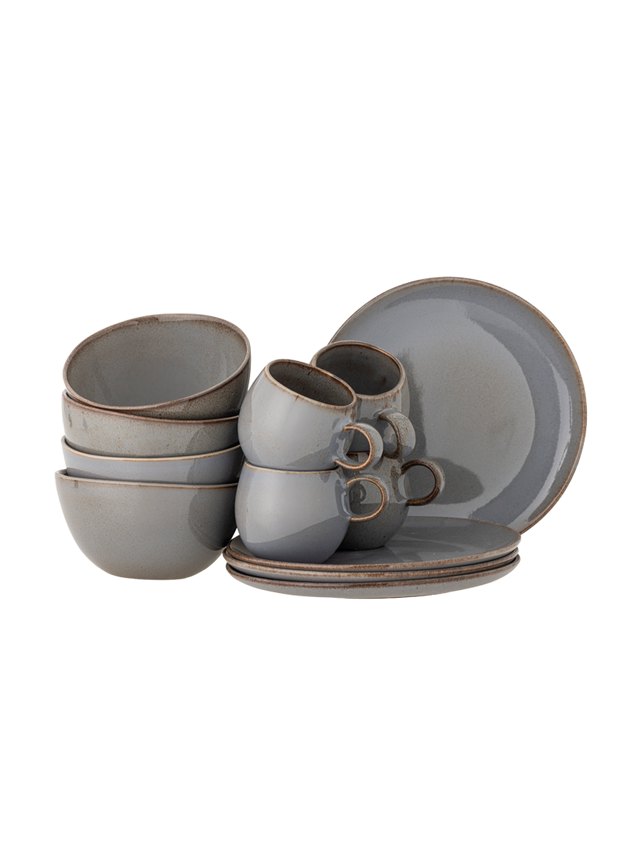 
Handcrafted "Sandrine" Breakfast Set, 12-Piece - Grey