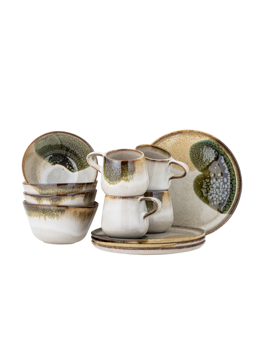 
Handcrafted "Jules" Breakfast Set, 12-piece - Multicolor Green