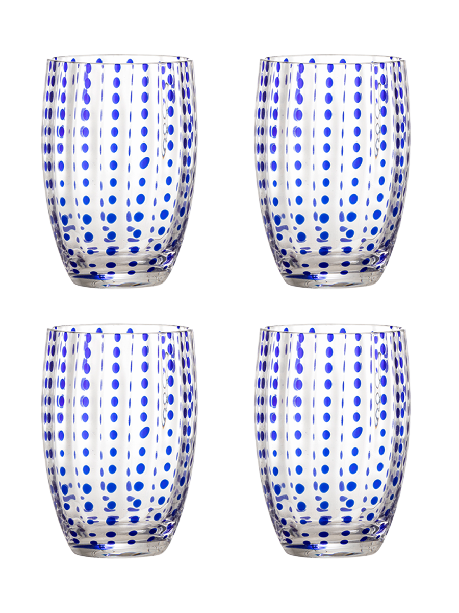 
4er Set Mundgeblasene Design Trinkgläser „Brinley“ - Blau