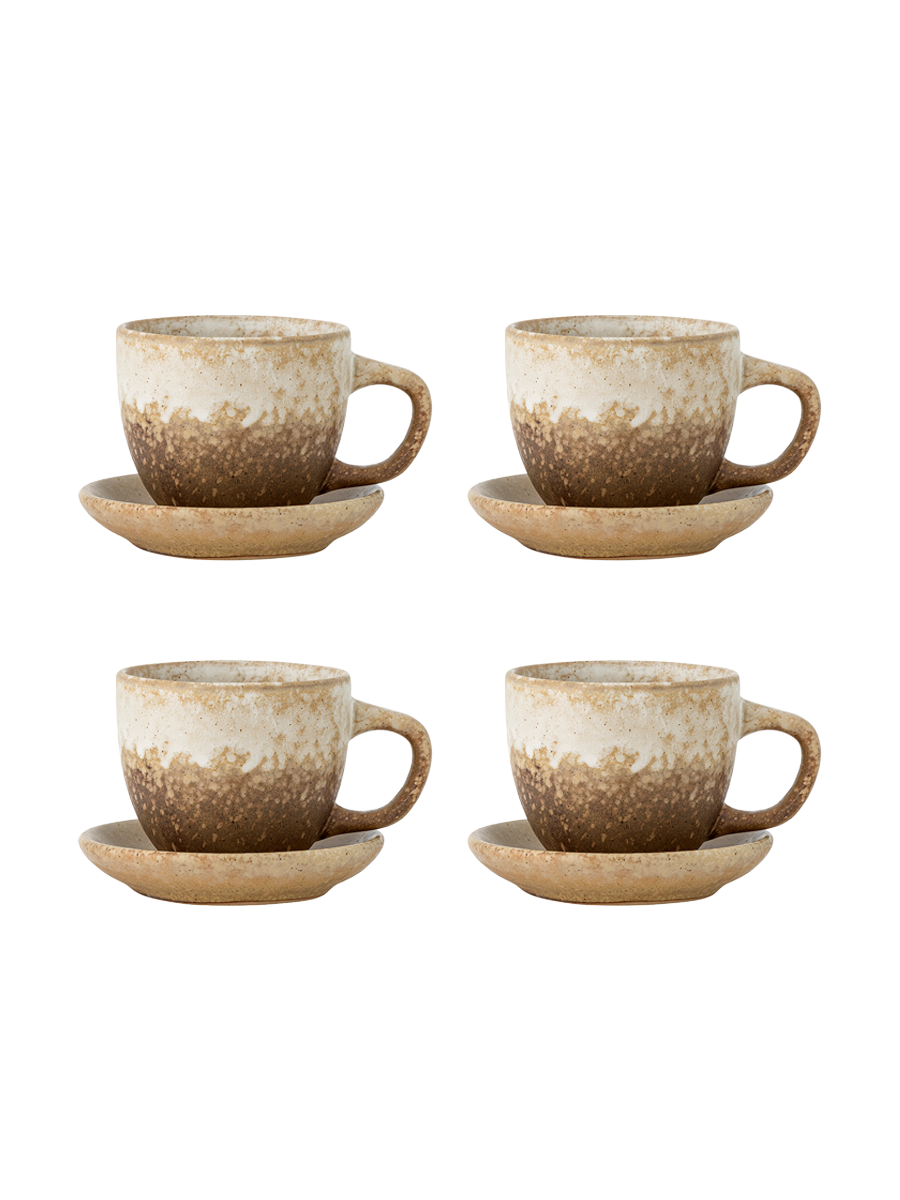 
Handgefertigte Tasse „Brenta“ mit Untertasse, 4er-Set - Beige- & Brauntöne