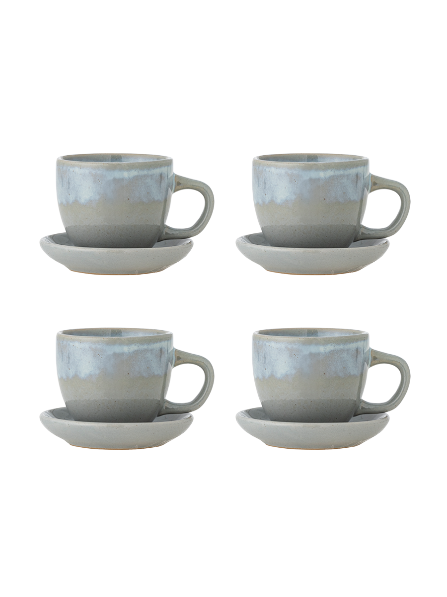 
Handgefertigte Tasse „Brenta“ mit Untertasse, 4er-Set - Blau