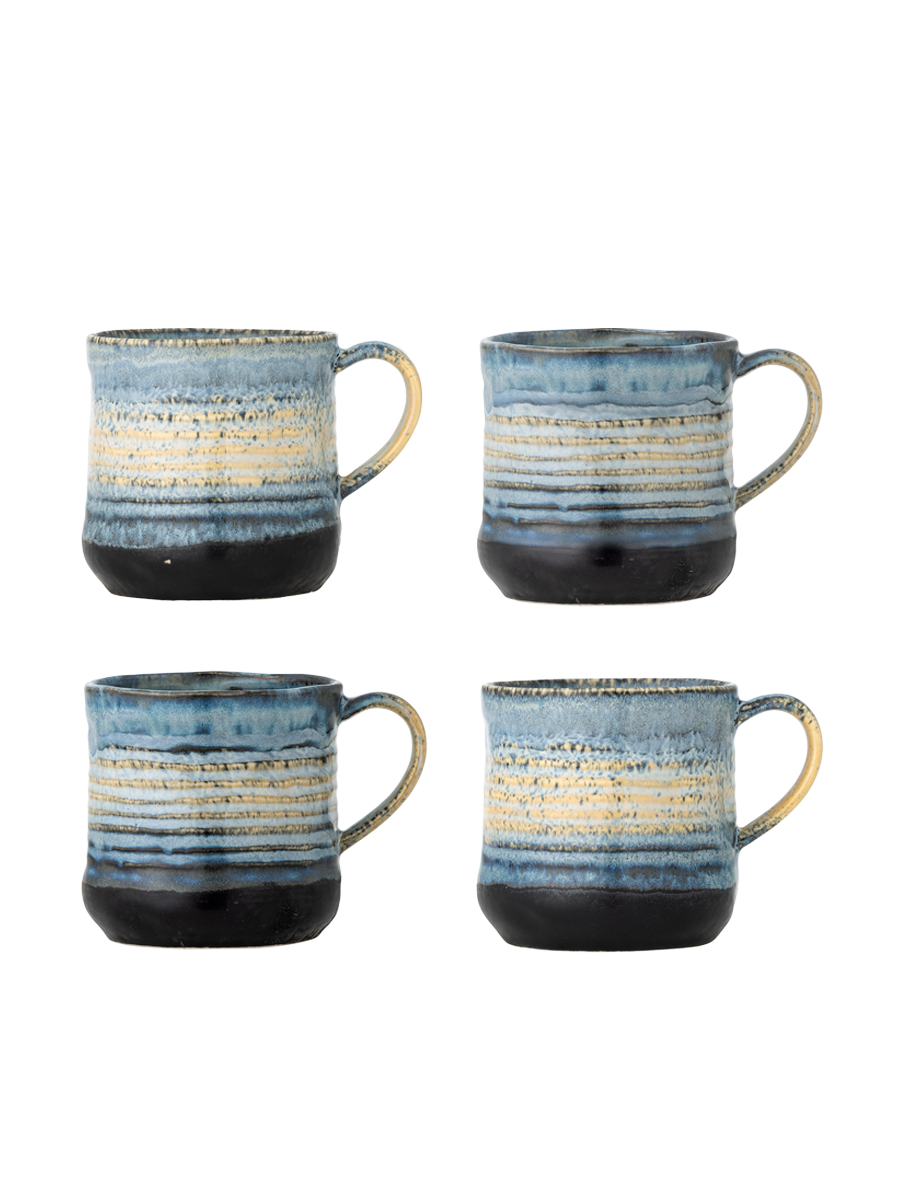 
Lot de 4 tasses fabriquées à la main « Deana » - Bleu multicolore