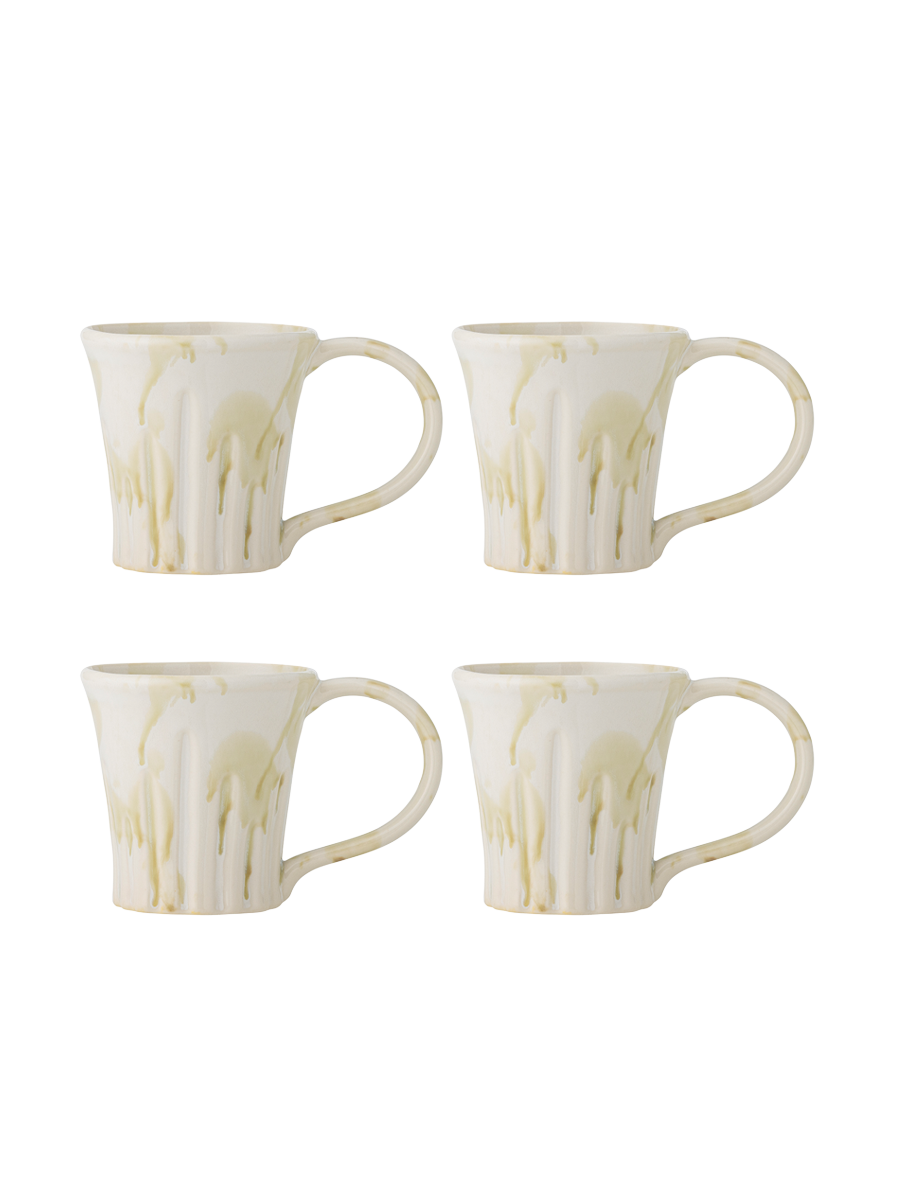 
Handgefertigter Becher „Joseph“, 4er-Set - Beige- und Grüntöne