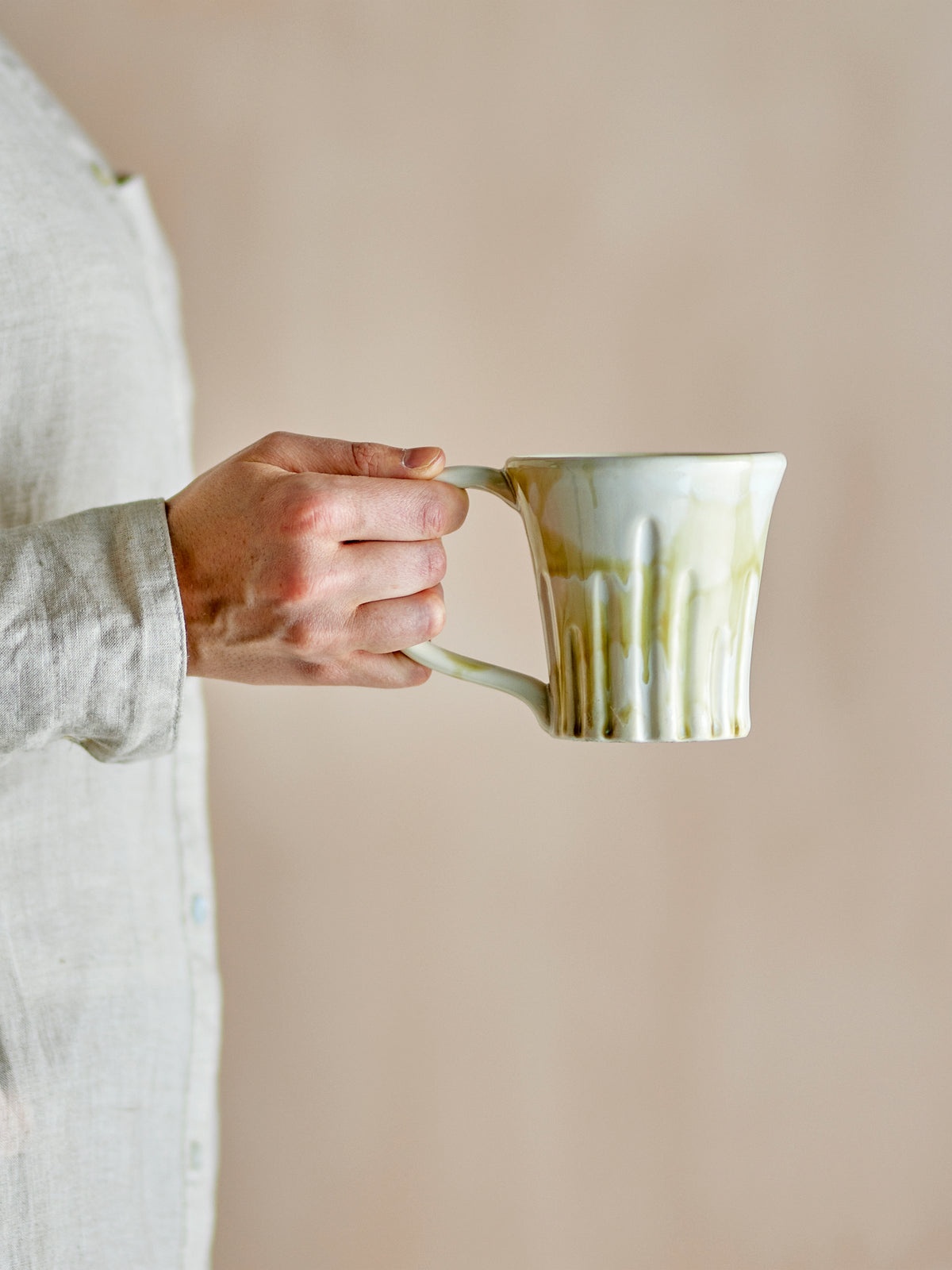 
Handgefertigter Becher „Joseph“, 4er-Set - Beige- und Grüntöne