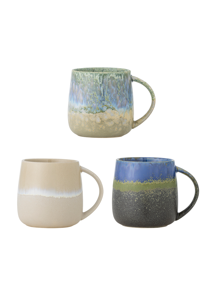 
Handgefertigter Becher „Cleo“, 3er-Set - Multicolor Blau