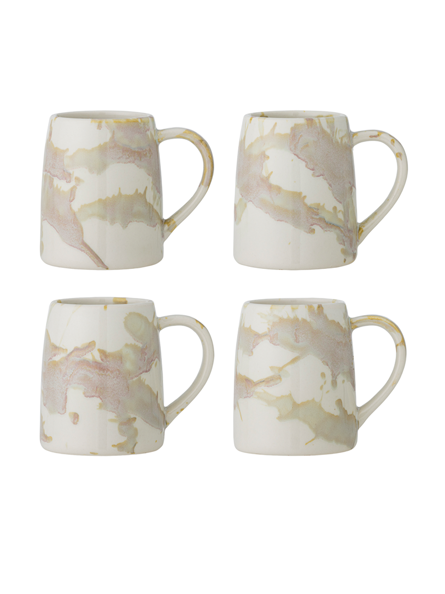 
Ensemble de 4 tasses Winnie faites à la main - Tons crème et rose