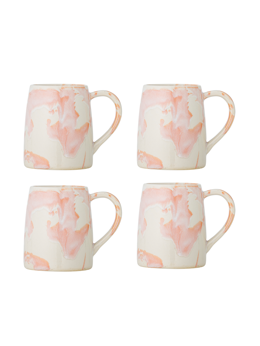 
Ensemble de 4 tasses Winnie faites à la main - Tons de rose et de beige