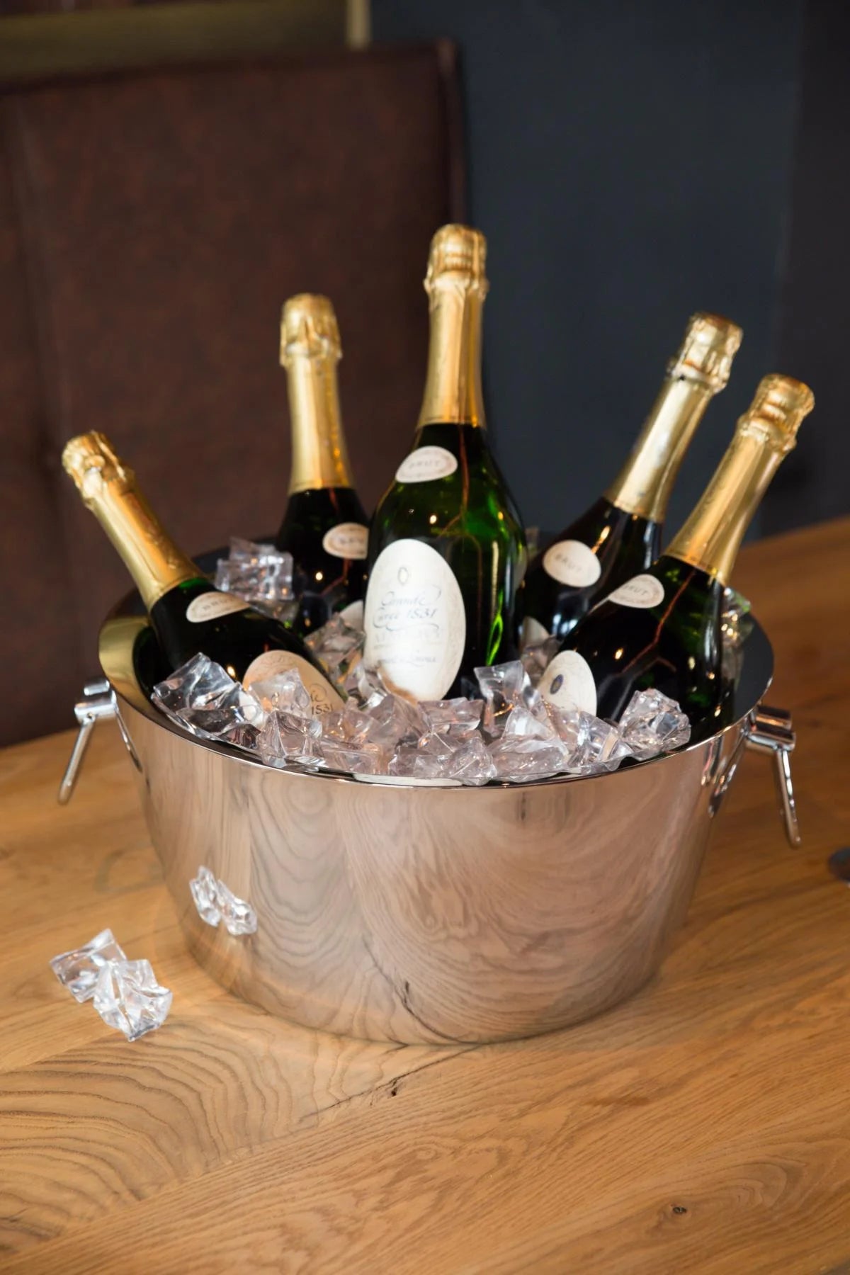 
Seau à champagne premium « Ontario » – en acier inoxydable poli brillant, à double paroi