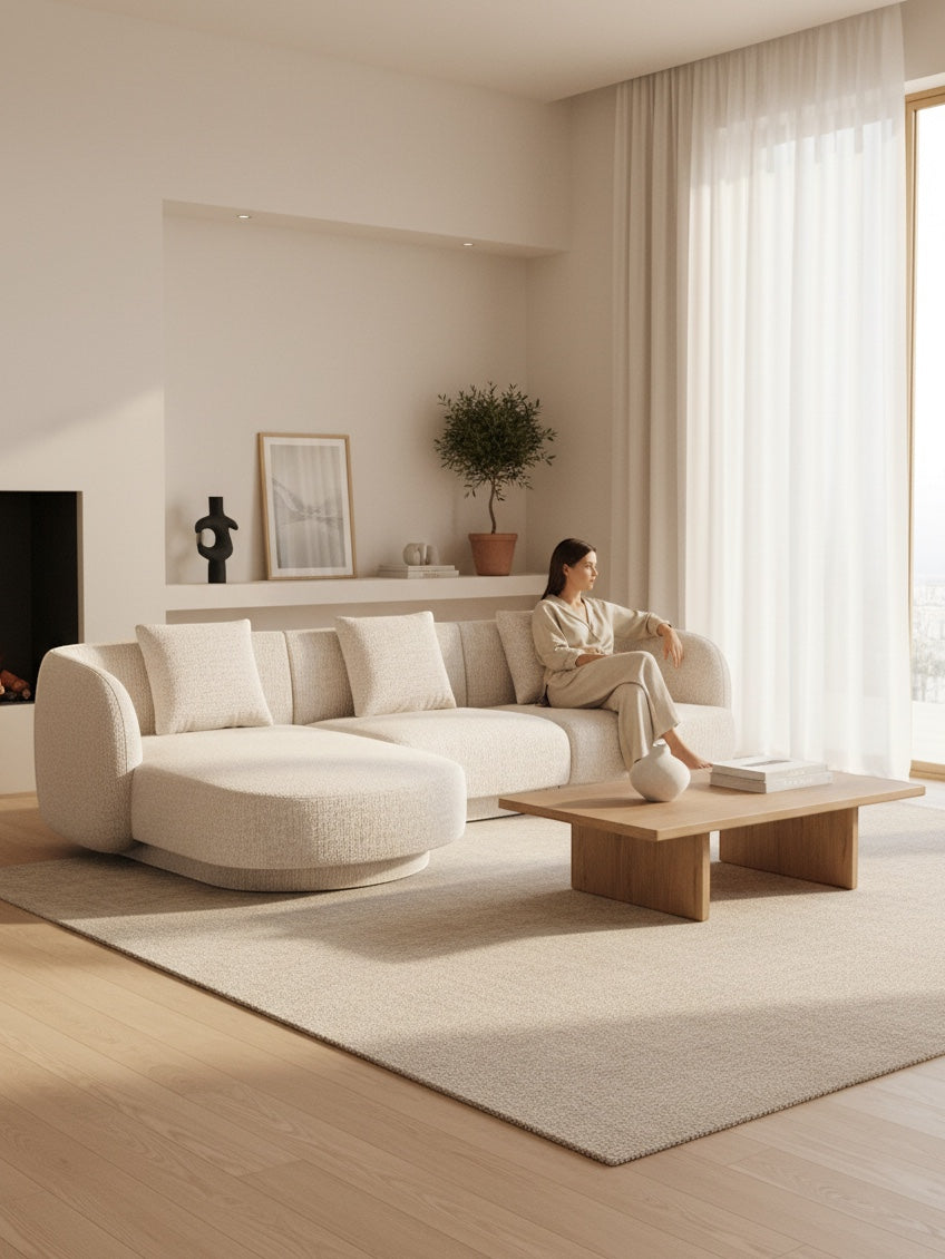 
Canapé d'angle design 4 places « Tulum » - Chenille beige clair / Pièce d'angle gauche