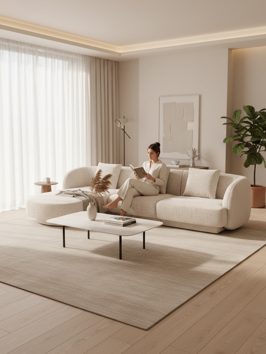 
Canapé d'angle design 4 places « Tulum » - Chenille beige clair / Pièce d'angle gauche