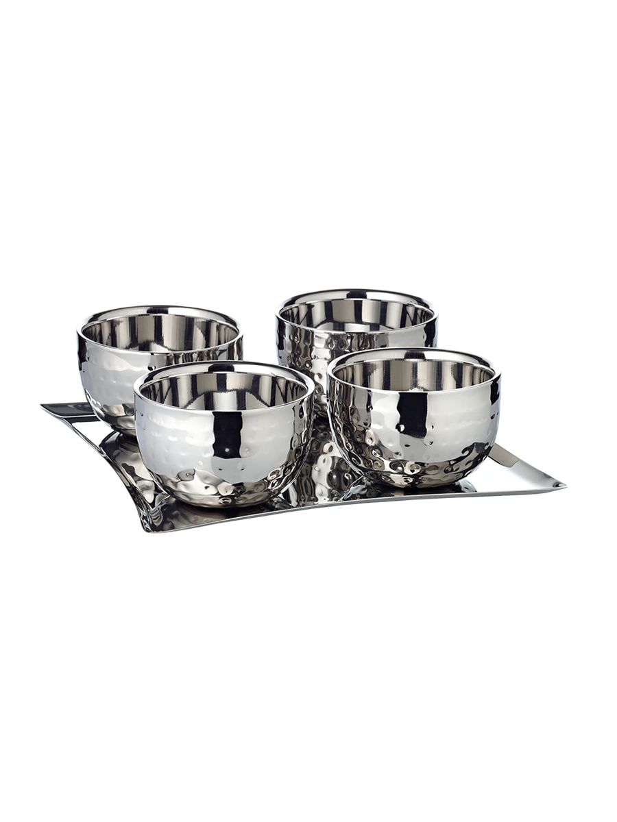 
Set of 4 "Madeleine" Design Bowls including Tray, made of stainless steel, double-walled