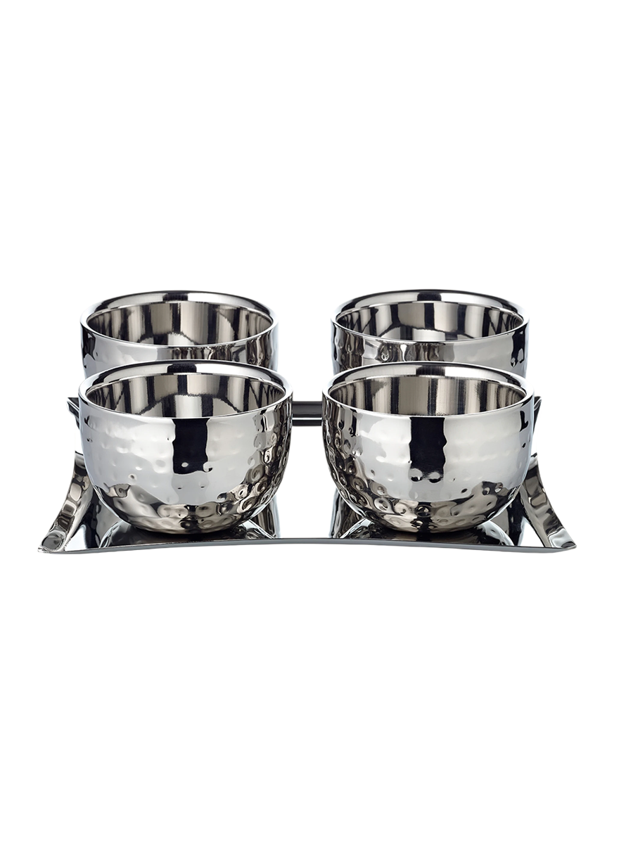 
Set of 4 "Madeleine" Design Bowls including Tray, made of stainless steel, double-walled