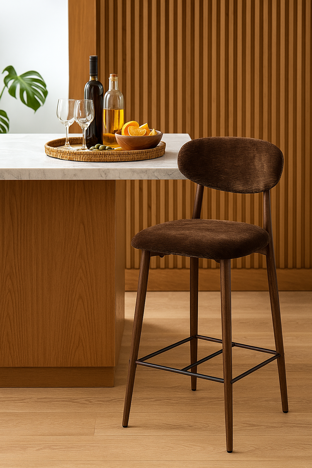 
Tabouret de bar design « Japandi », différentes hauteurs - Ombre / Hauteur d'assise 80 cm