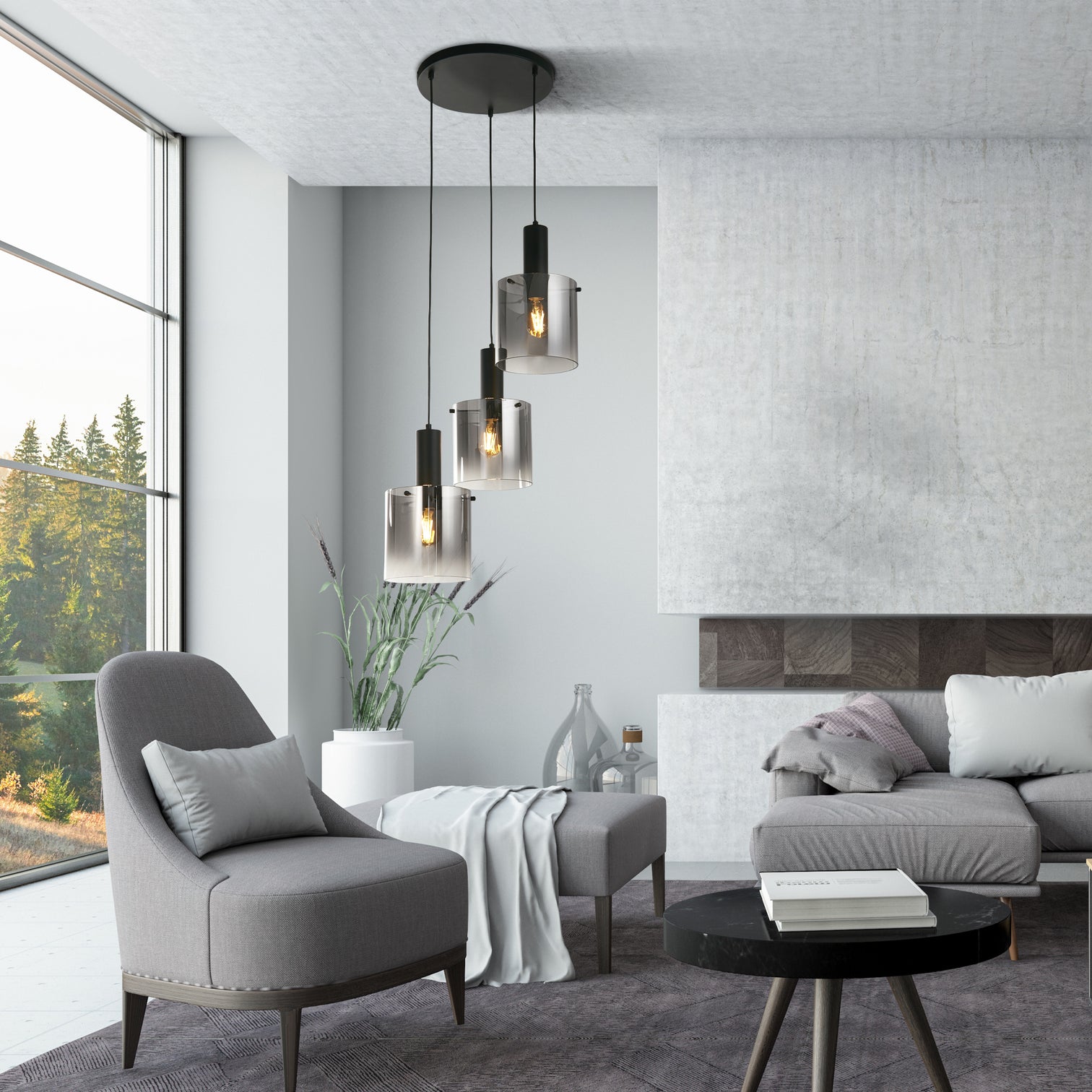 
Suspension multi-lumières « Sweden », 3 ampoules - Matt noir, verre fumé