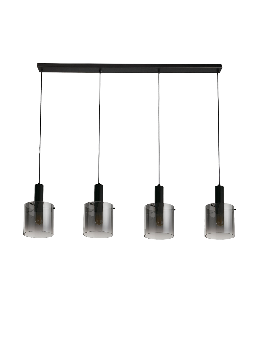 
Suspension design linéaire « Sweden », 4 flammes - Matt Schwarz, verre fumé
