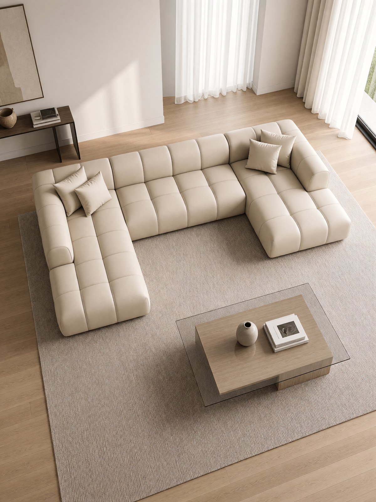 
Divano panoramico di design in vera pelle a 7 posti “Alba Lounge XXL” - Vera pelle Beige / Lato lungo a sinistra