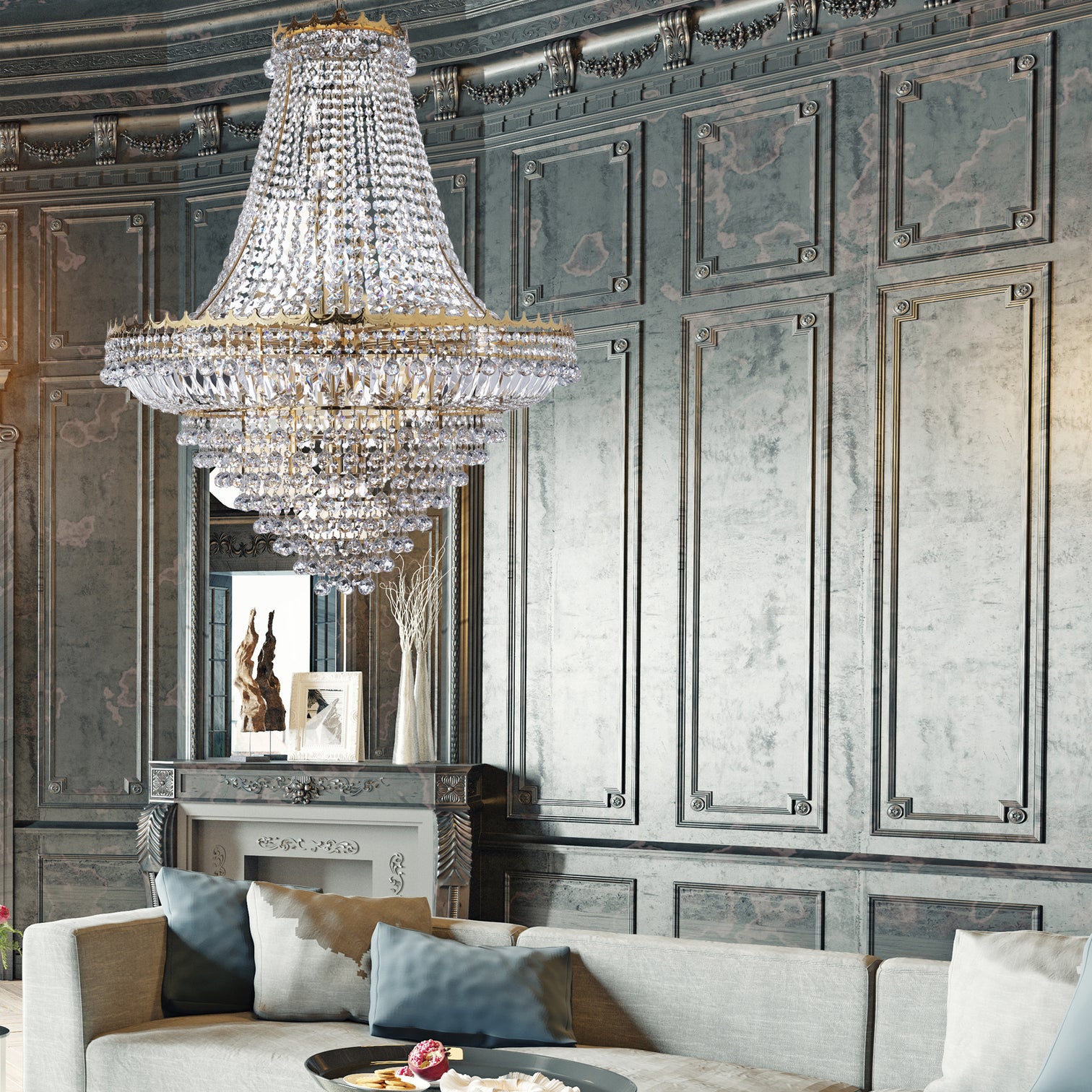 
XXL Chandelier "Versailles" Ø 102/ H 127 cm - 19-light - Gold