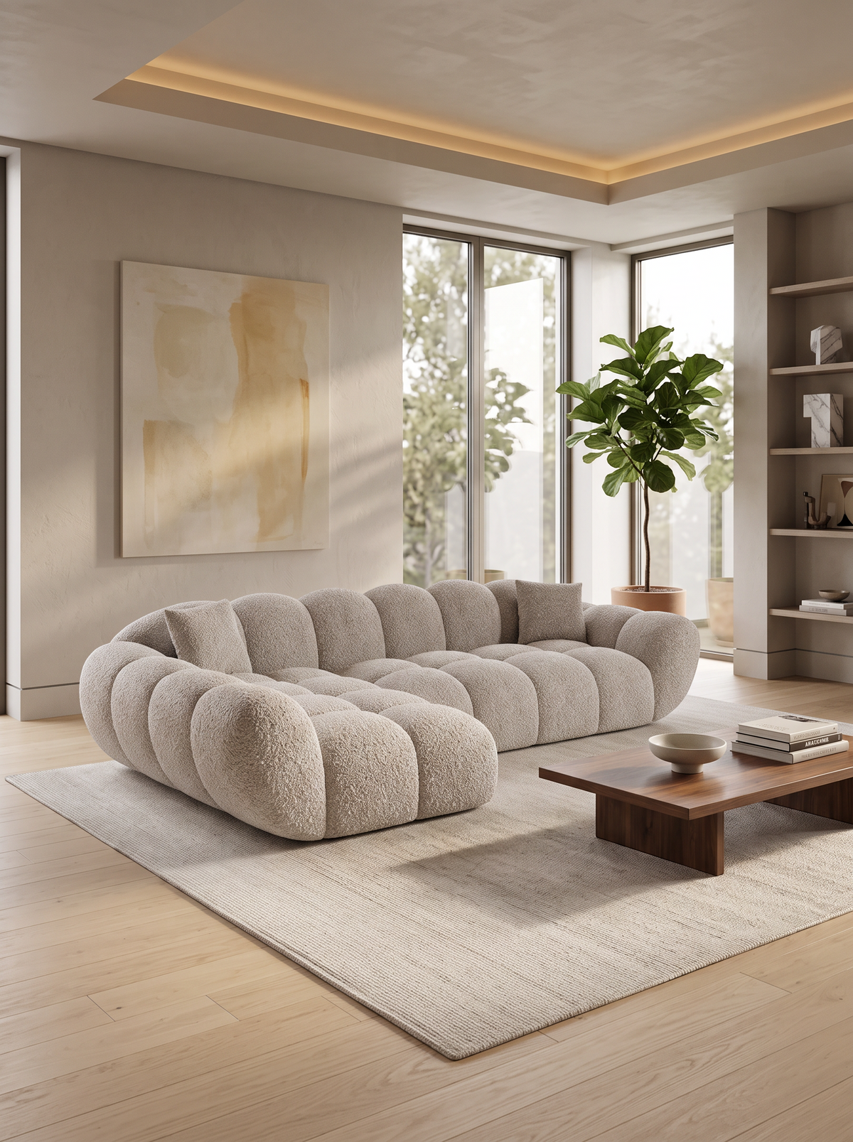 
Divano angolare di design a 4 posti «Levante» con rivestimento in bouclé - Bouclé Toffee / Elemento angolare sinistro