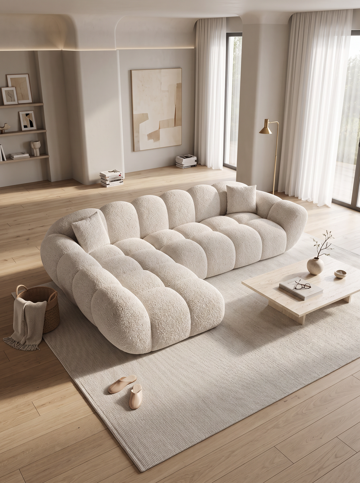 
Divano angolare di design a 4 posti «Levante» con rivestimento in bouclé - Bouclé Toffee / Elemento angolare sinistro