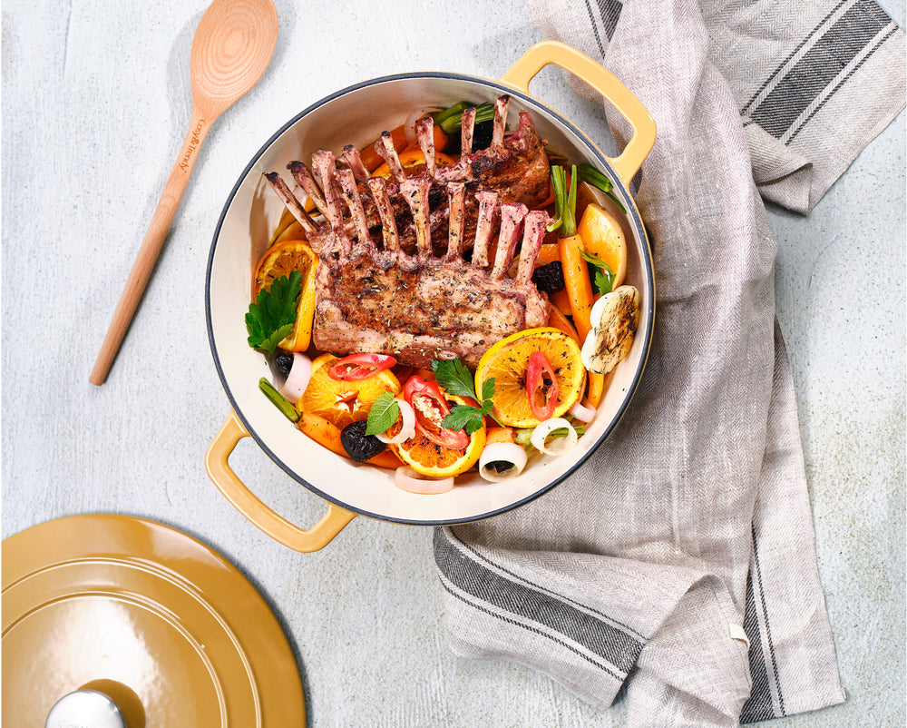 
Round Cast Iron Pot & Roaster "Fontastic" with Lid - Amber Gold