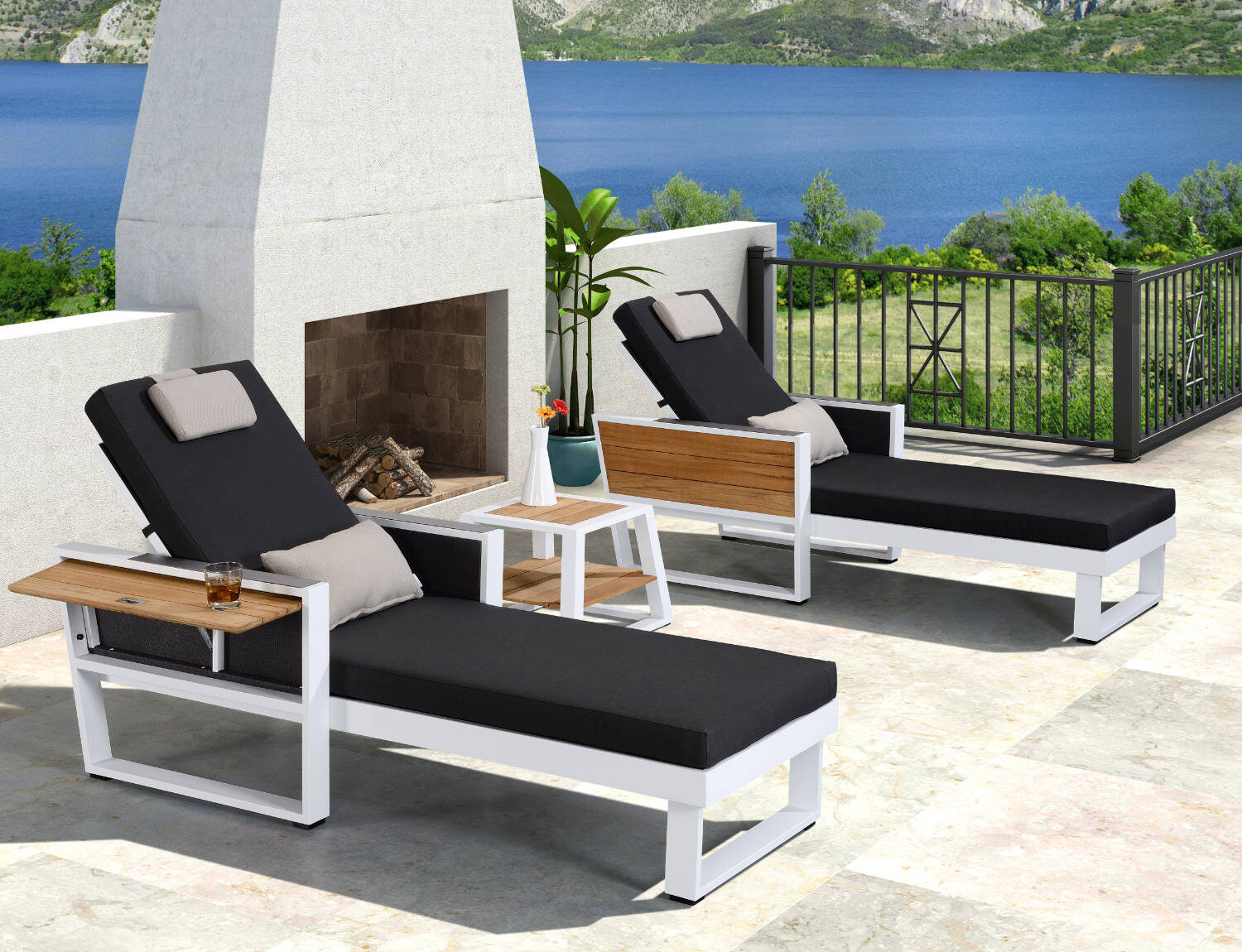 
Ensemble de 3 chaises longues de jardin « York » - Noir
