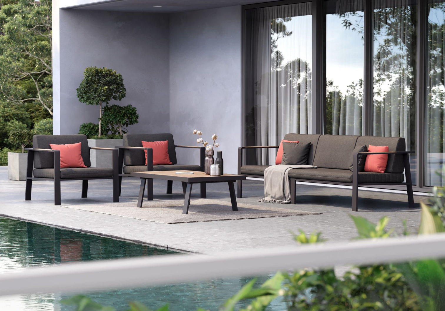 
Premium Garden Lounge Set "Nofi", 5 Seater - Black