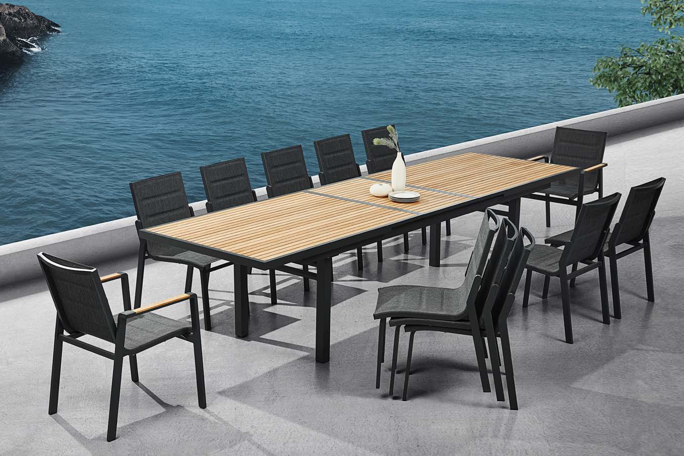 
Large Premium Dining Set "Nofi" 10+1, with extendable table - Anthracite