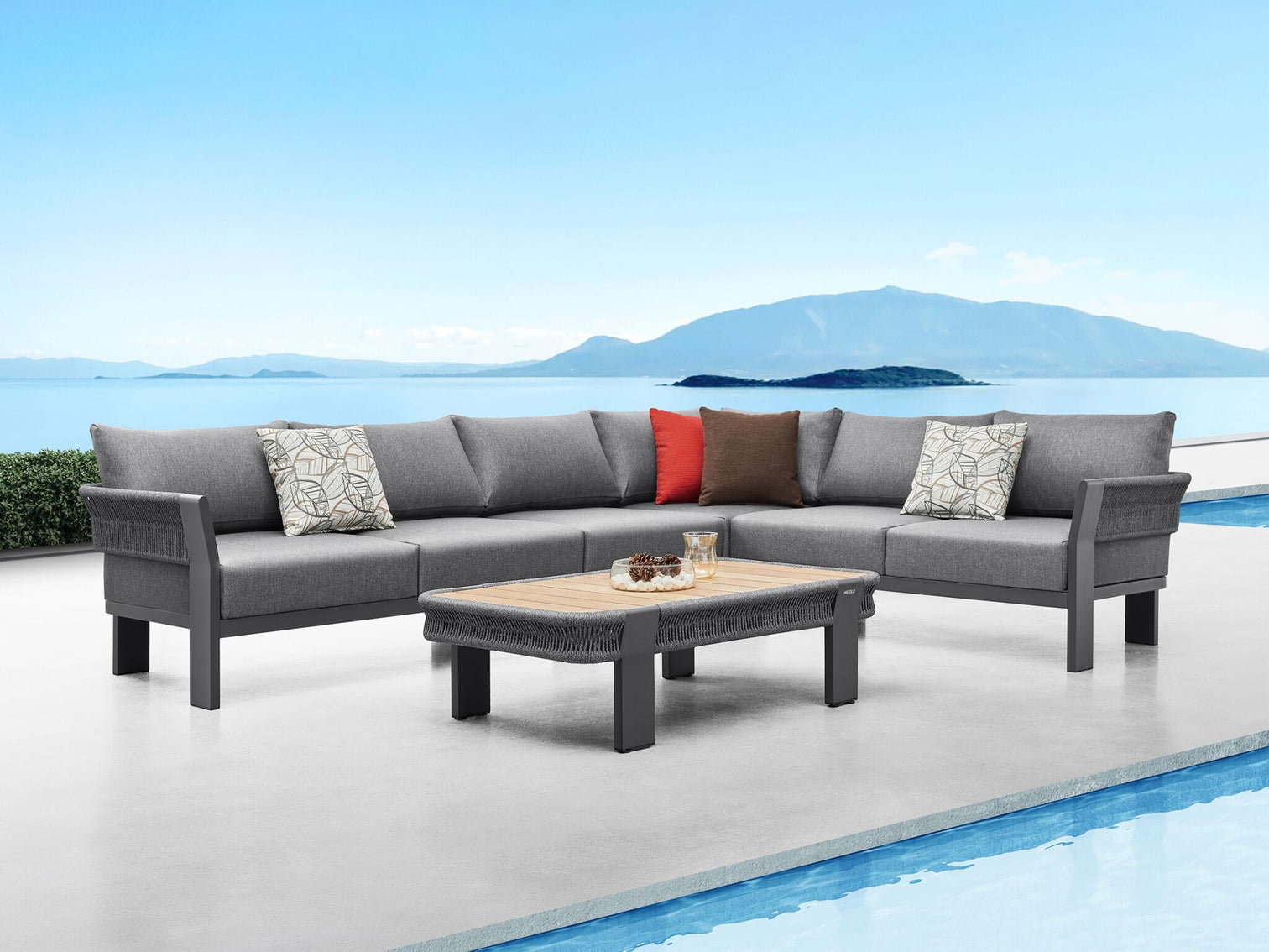 
Grand salon de jardin haut de gamme « Borromeo » - Noir/Gris