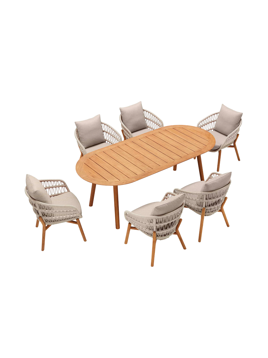 
Ensemble de repas d'extérieur Premium « Vasca » 6+1 - Gris taupe clair
