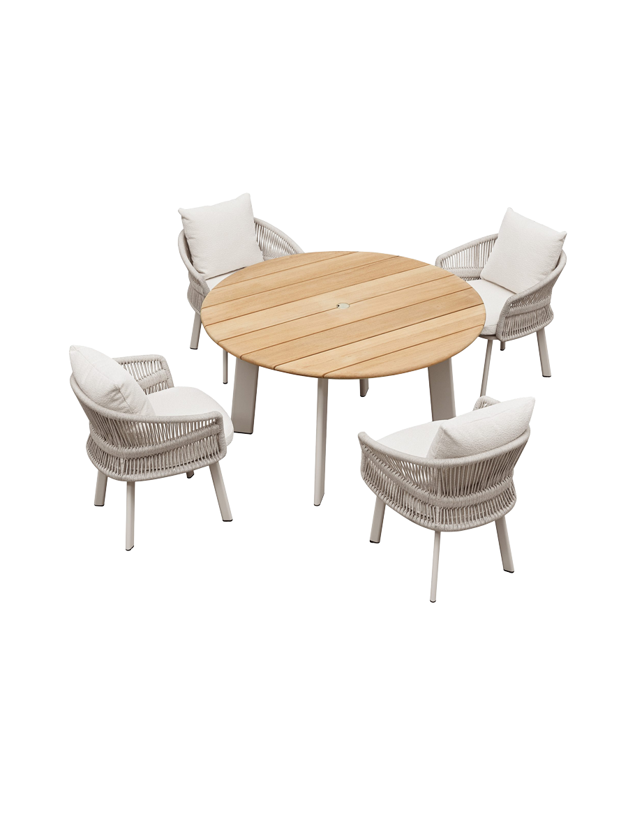
Premium Outdoor Dining-Set „Aio“ 4+1 - Taupe/Ecru