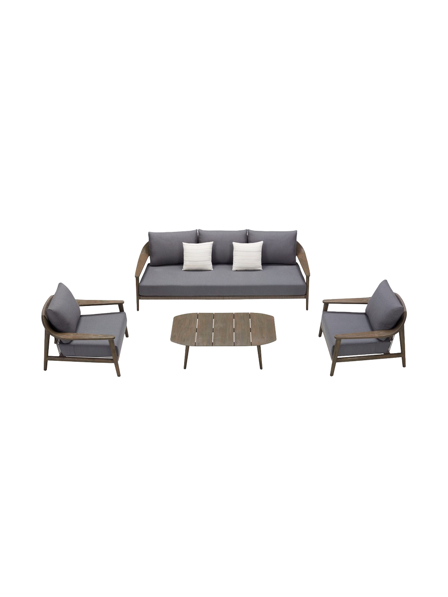 
4-teiliges Premium Gartenlounge-Set „Leo“, 5 Sitzplätze - Fahren; Braun, Bezug: Grau