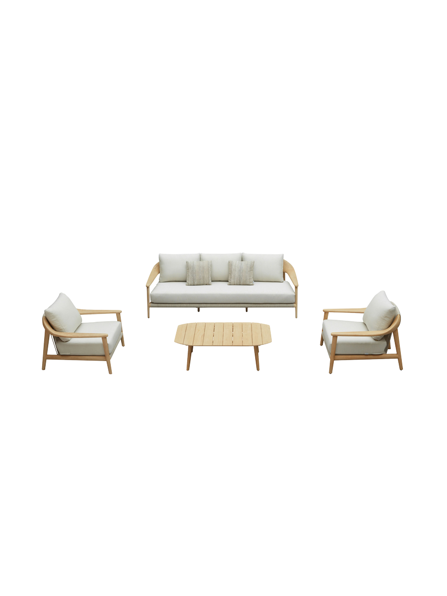 
4-teiliges Premium Gartenlounge-Set „Leo“, 5 Sitzplätze - Rahmen: Braun, Bezug: Grau