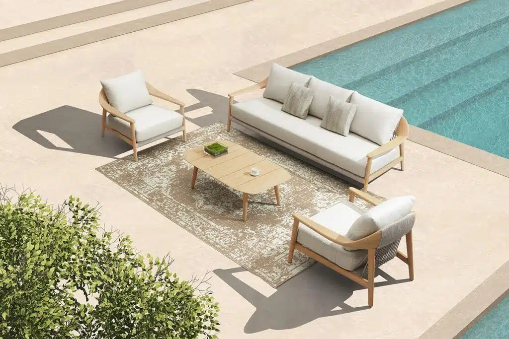 
4-teiliges Premium Gartenlounge-Set „Leo“, 5 Sitzplätze - Rahmen: Braun, Bezug: Grau