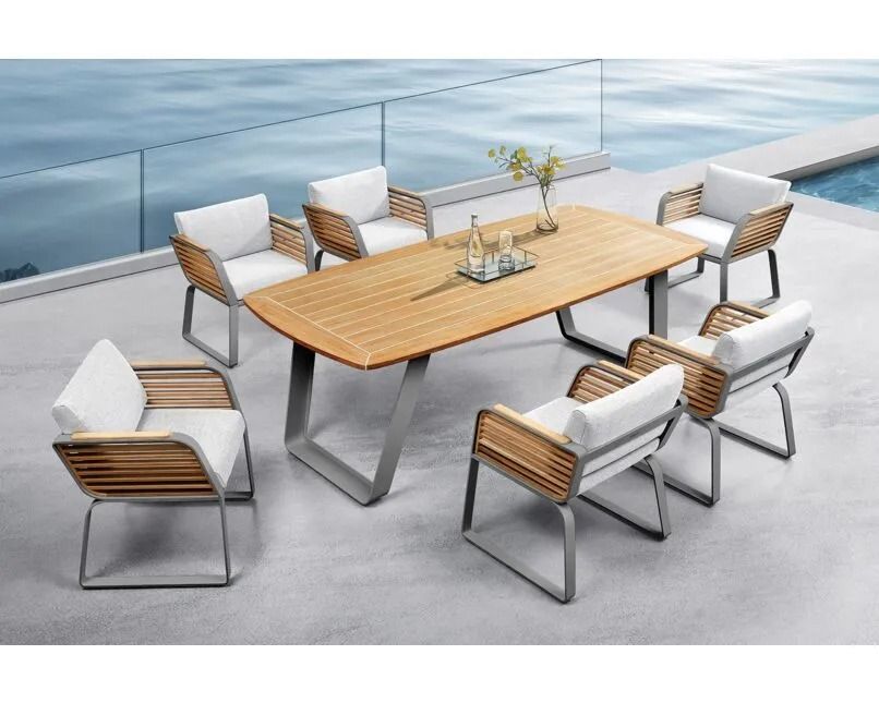
Ensemble de repas extérieur premium « Wing » 6+1 - Cadre : Gris clair, revêtement : Blanc