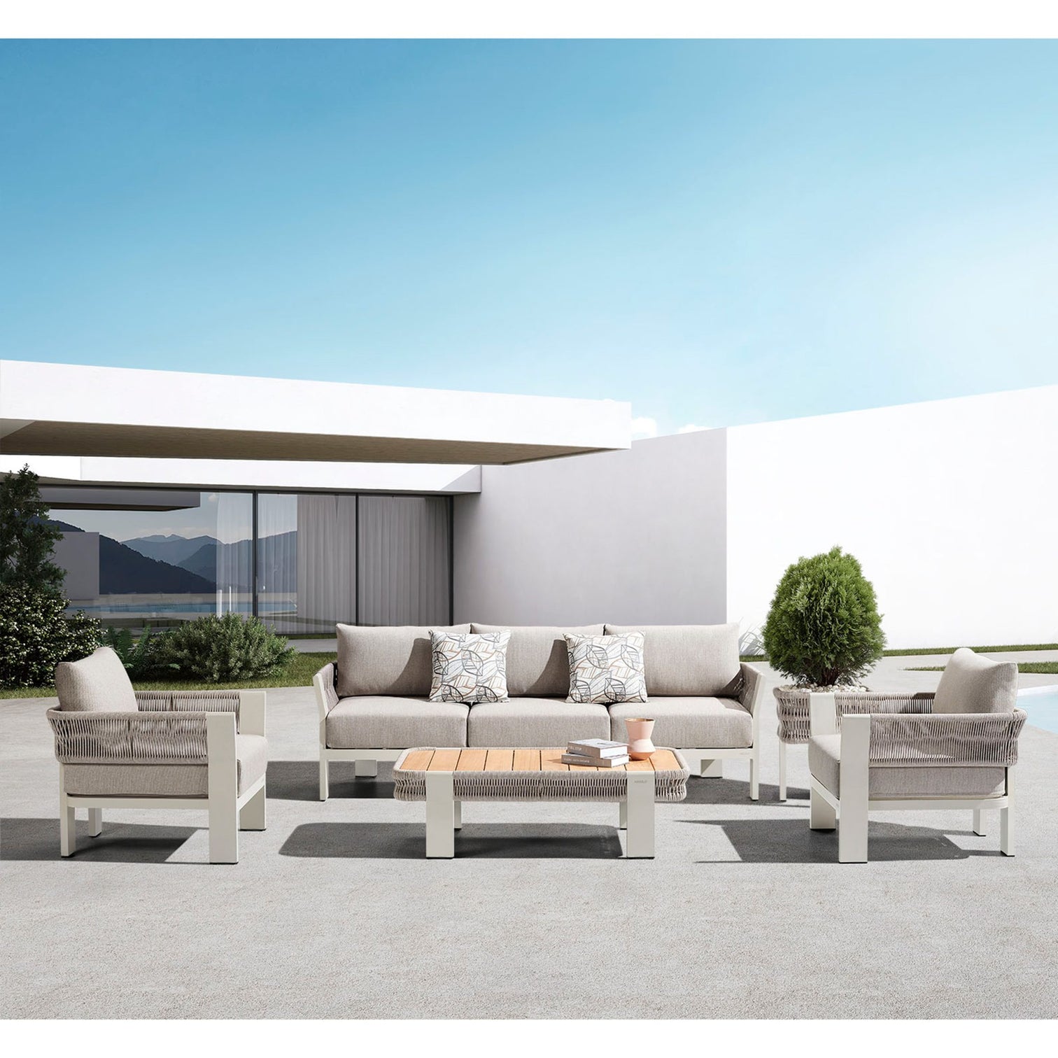 
Ensemble de salon de jardin premium 4 pièces « Borromeo » - 5 places - Taupe