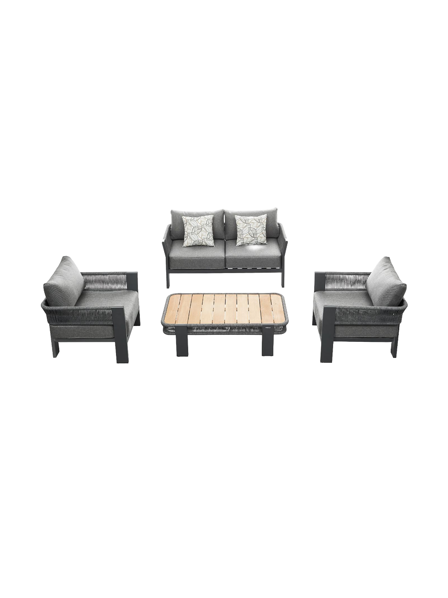 
Ensemble de jardin lounge haut de gamme 4 pièces « Borromeo » - 4 places - Noir/Gris
