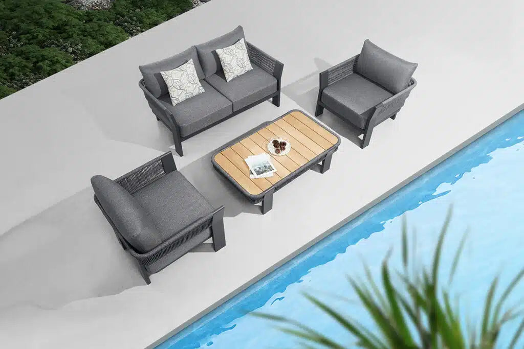 
Ensemble de jardin lounge haut de gamme 4 pièces « Borromeo » - 4 places - Noir/Gris