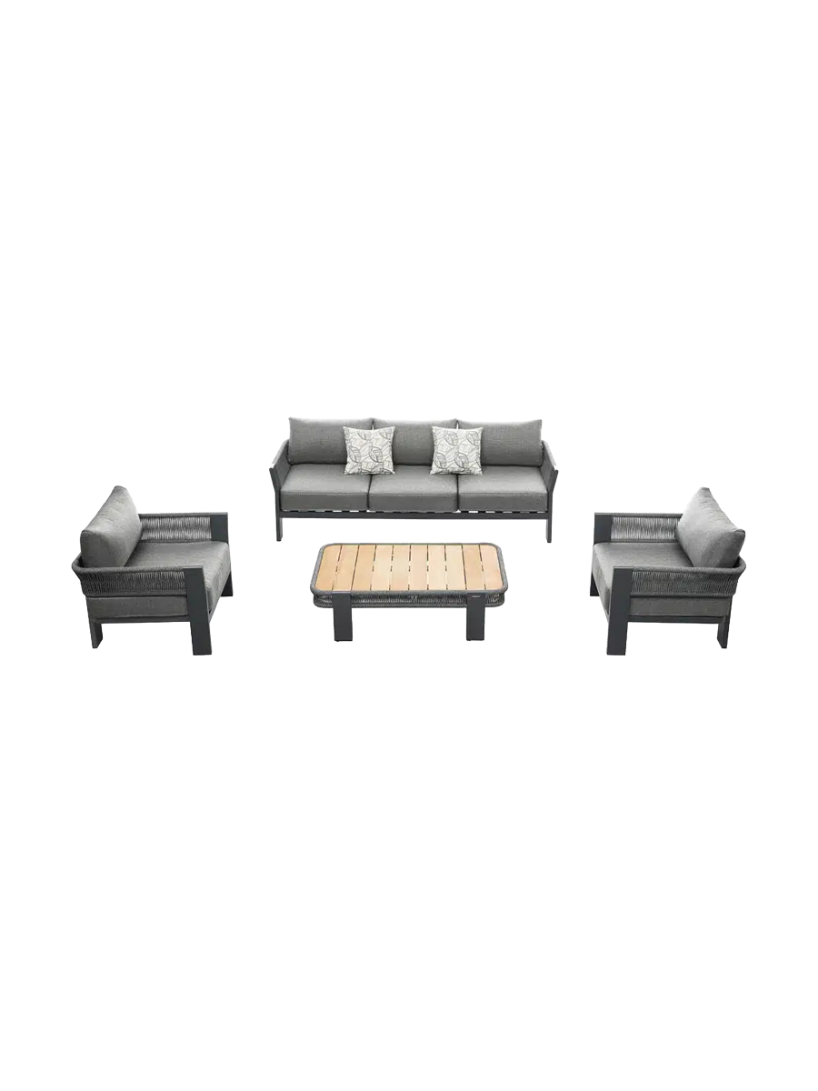
Ensemble de salon de jardin premium 4 pièces « Borromeo » - 5 places - Noir/Gris