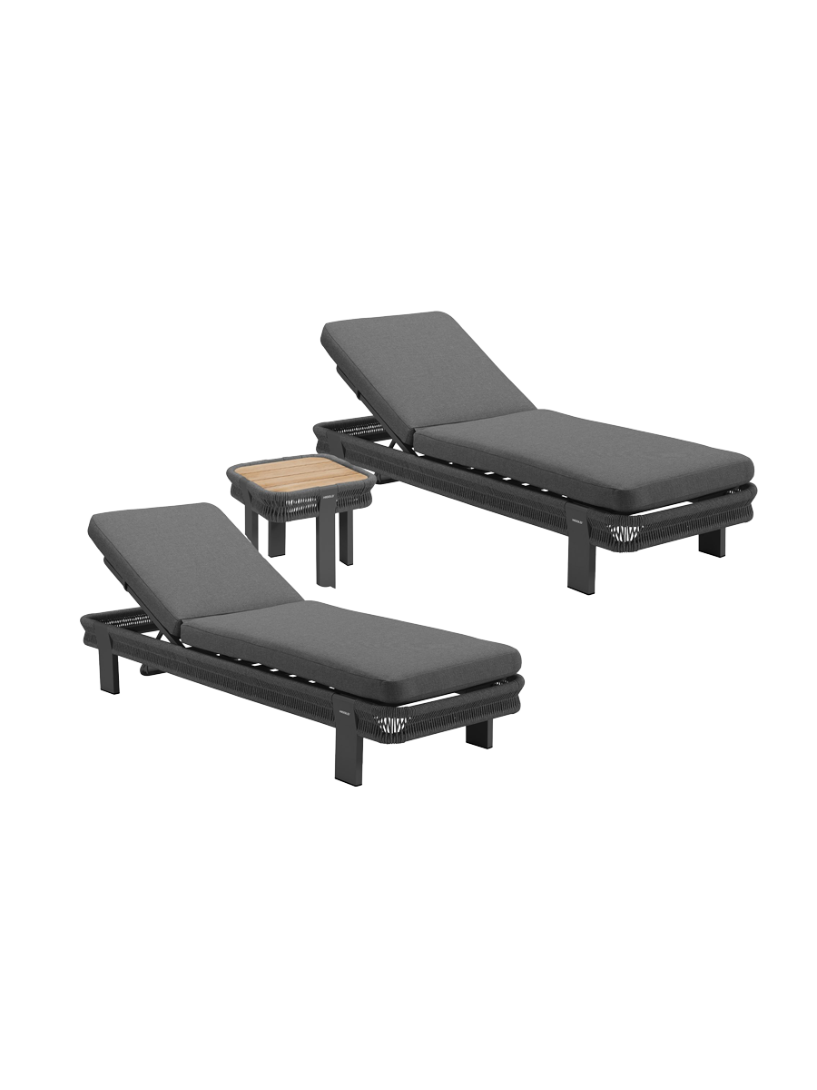 
Ensemble 3 pièces transats de jardin premium « Borromeo » - Noir/Gris