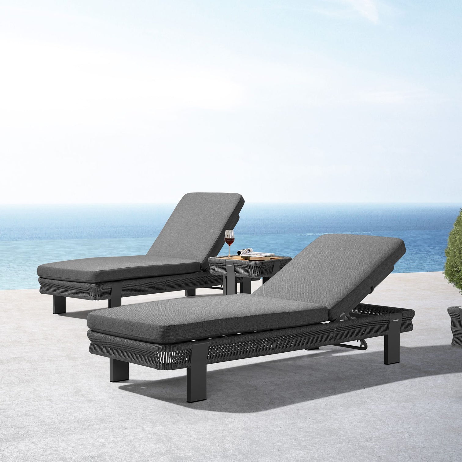 
Ensemble 3 pièces transats de jardin premium « Borromeo » - Noir/Gris