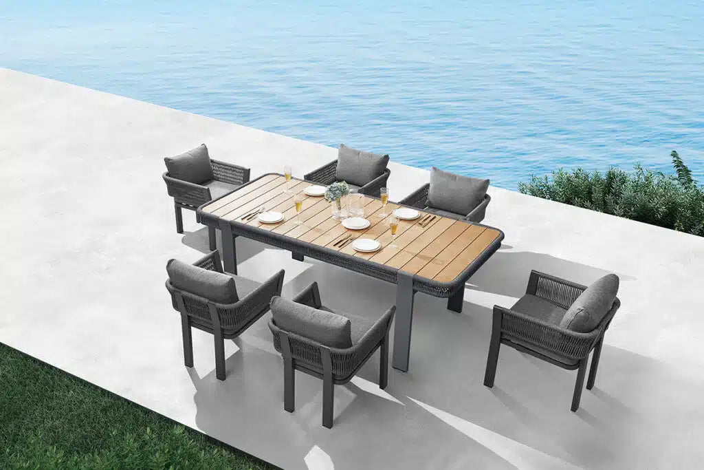 
Ensemble repas de jardin premium "Borromeo" 6+1 - Noir/Gris