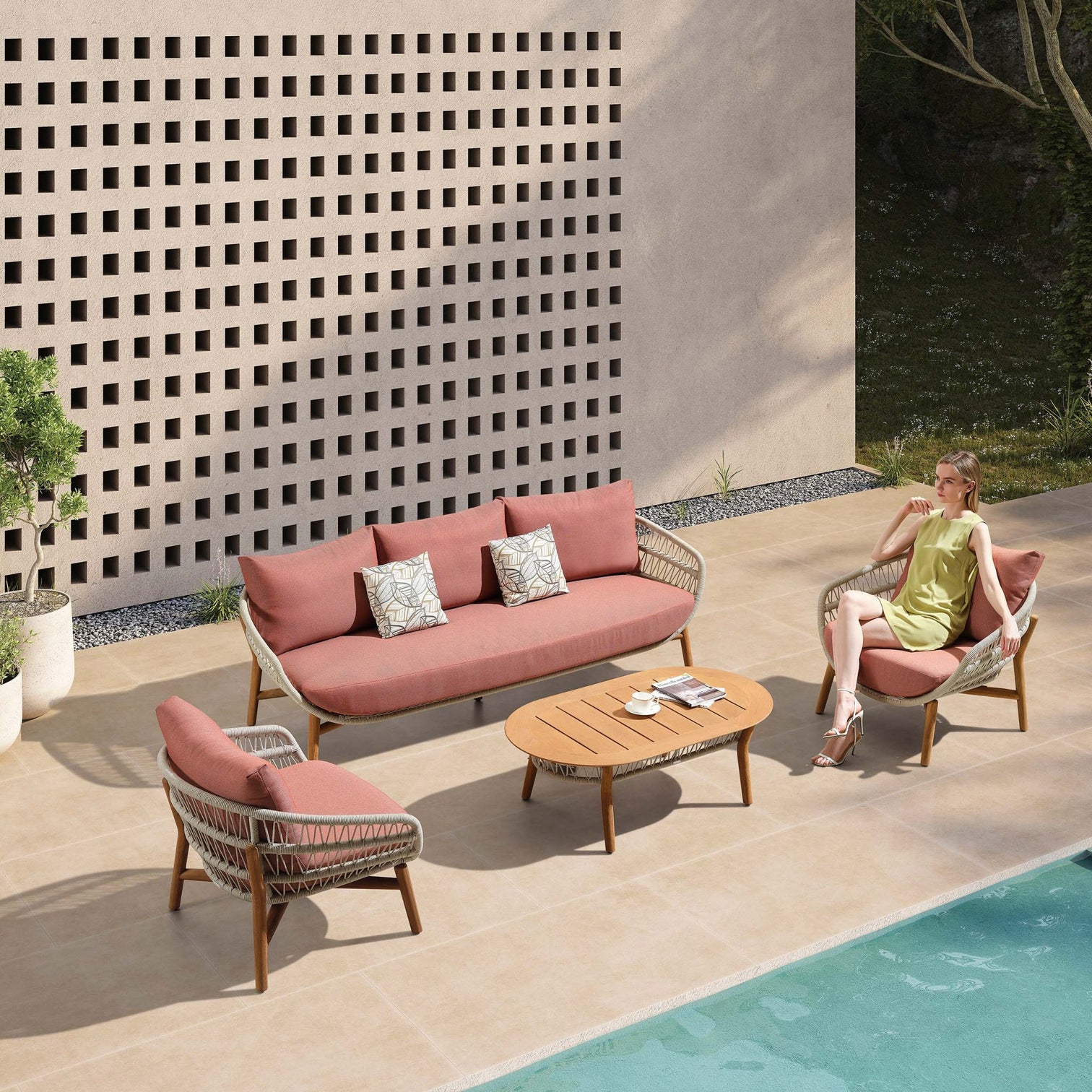 
4-piece "Vasca" Premium Garden Lounge Set - 5 Seater - Terracotta