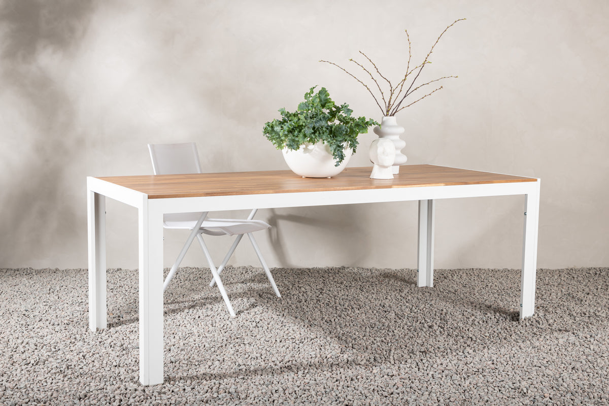 
Gartentisch „Bois“ mit Akazien-Tischplatte, 205 x 90 cm - Weiss / Natural