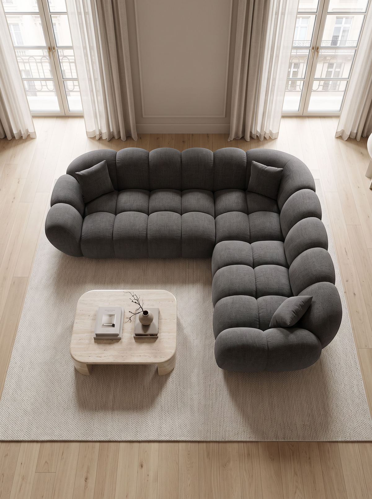 
Divano angolare di design a 5 posti «Levante» con rivestimento in tessuto strutturato - Tessuto strutturato Antracite