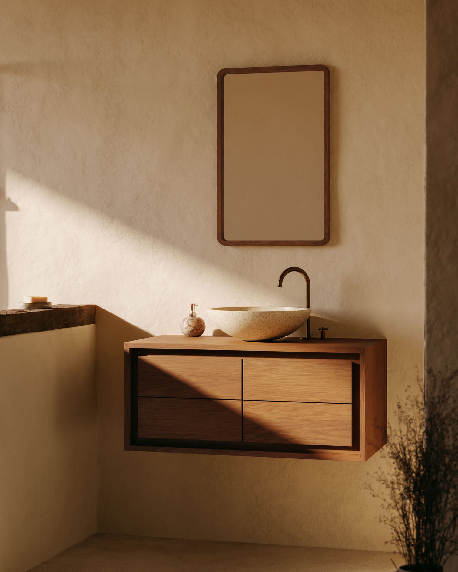 
Miroir mural design « Shanel » avec cadre en teck massif, foncé, 70 x 45 cm