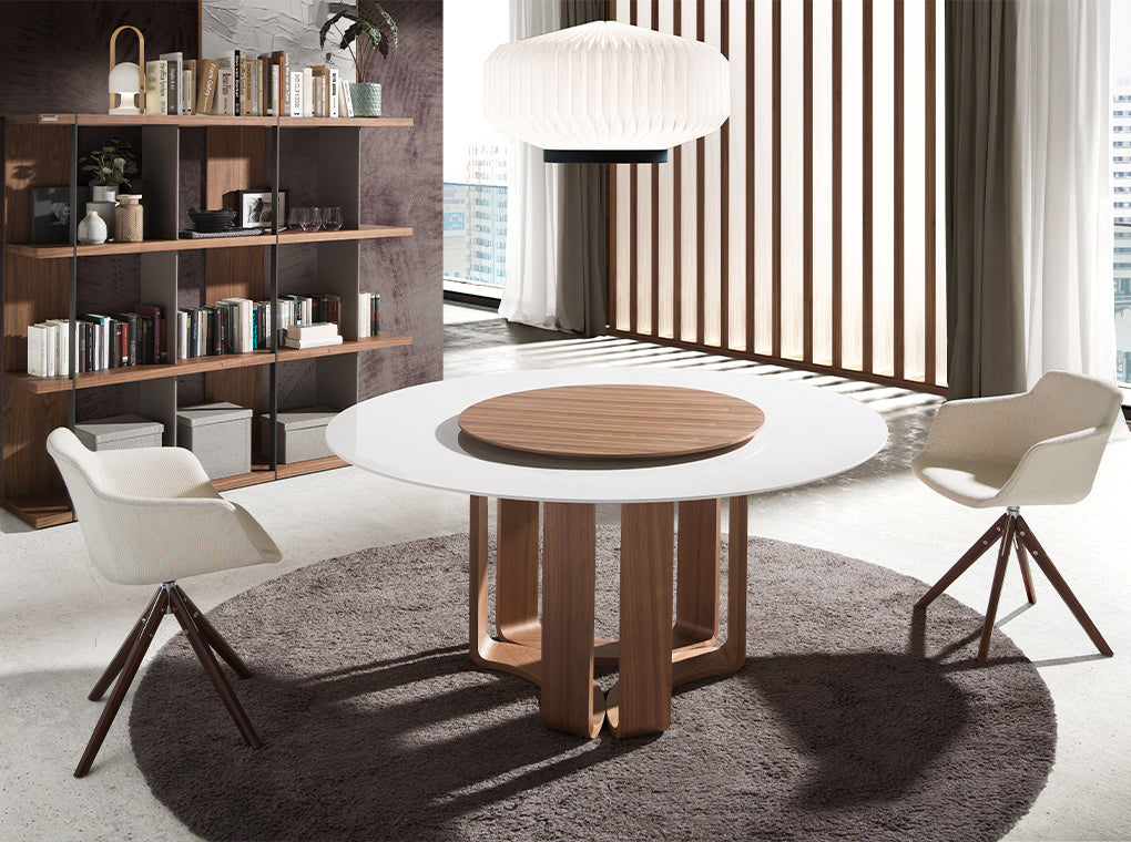 
Large, round ceramic design dining table "Montenegro" with central Lazy Susan