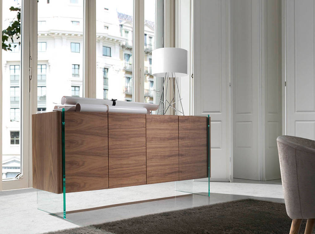 
High-quality Designer Sideboard "Avantgarde," 4-door - Nut tree